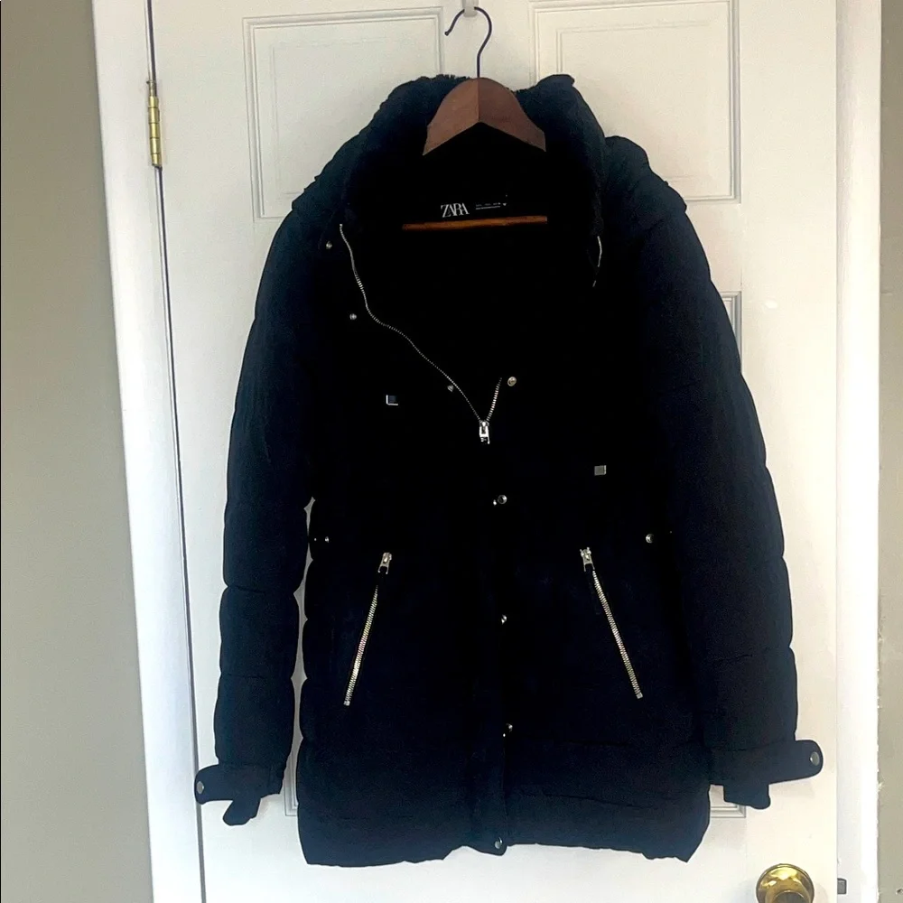 Zara Black Quilted Coat - Large - Picture 2 of 10